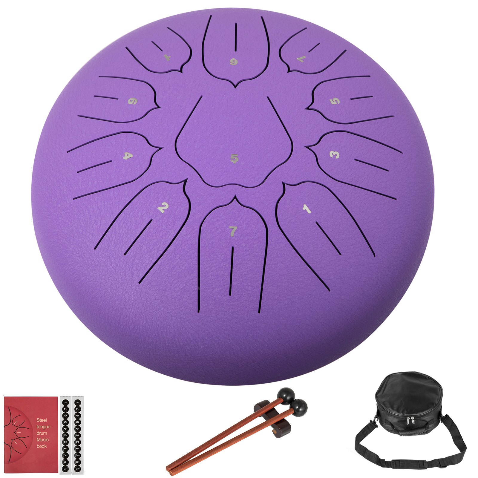 VEVOR  Purple Steel Drum 11 Notes Percussion Instrument 10 Inches Tongue Drum, Steel Tongue Drum, Steel Drums Instruments With Bag, Book, Mallets, Mallet Bracket, Hang Pan Drum Instrument