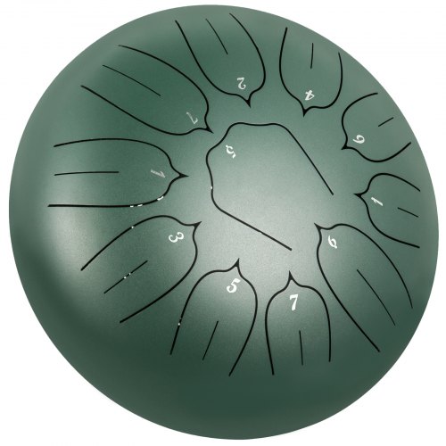VEVOR Steel Tongue Drum 11 Notes 10 Inches Dia Tongue Drum Mineral Green Handpan Drum Notes Percussion Instrument Steel Drums Instruments with Bag, Book, Mallets, Mallet Bracket