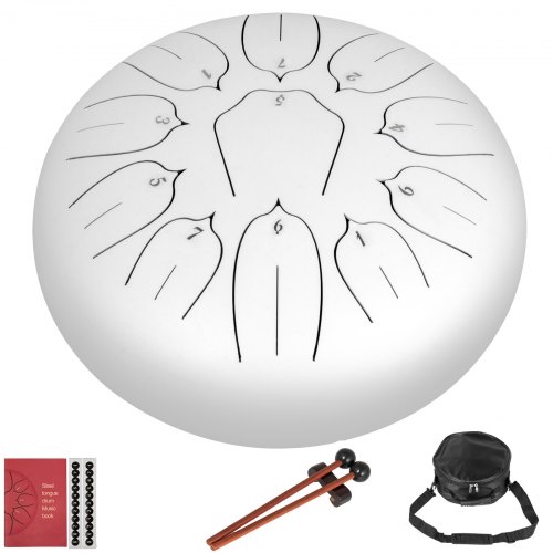 Steel Tongue Drum 11 Notes 10 Inches Percussion Instrument Steel Pan Drum, White