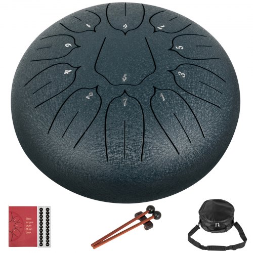 VEVOR Navy Blue Steel Drum 11 Notes Percussion Instrument 10 Inches Tongue Drum, Steel Tongue Drum, Steel Drums Instruments With Bag, Book, Mallets, Mallet Bracket, Hang Pan Drum Instrument
