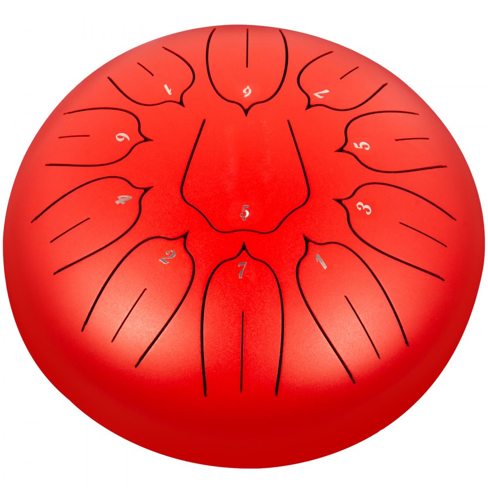 VEVOR Steel Tongue Drum 11 Notes 10 Inches Dia Lotus type Tongue Drum Mineral Red Handpan Drum Notes Percussion Instrument Steel Drums Instruments with Bag, Book, Mallets, Mallet Bracket