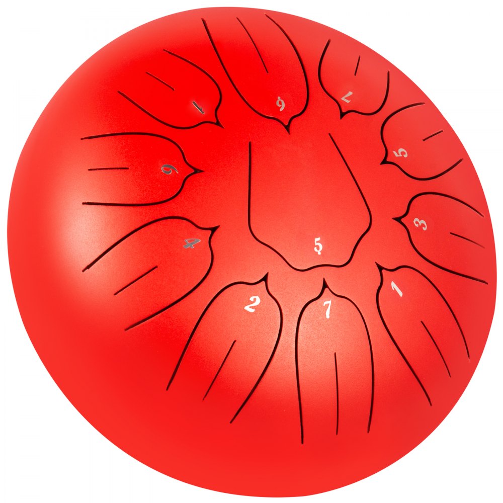 VEVOR Steel Tongue Drum 11 Notes 10 Inches Dia Lotus type Tongue Drum Mineral Red Handpan Drum Notes Percussion Instrument Steel Drums Instruments with Bag, Book, Mallets, Mallet Bracket