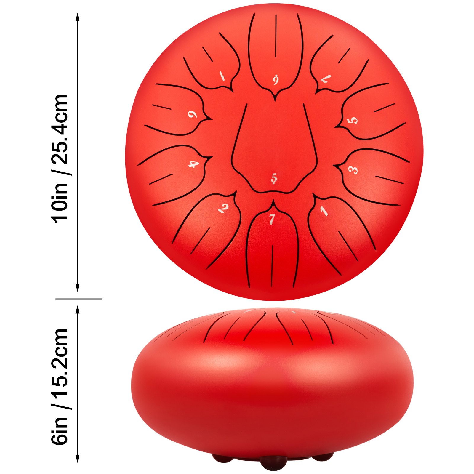 VEVOR Steel Tongue Drum 11 Notes 10 Inches Dia Lotus type Tongue Drum Mineral Red Handpan Drum Notes Percussion Instrument Steel Drums Instruments with Bag, Book, Mallets, Mallet Bracket