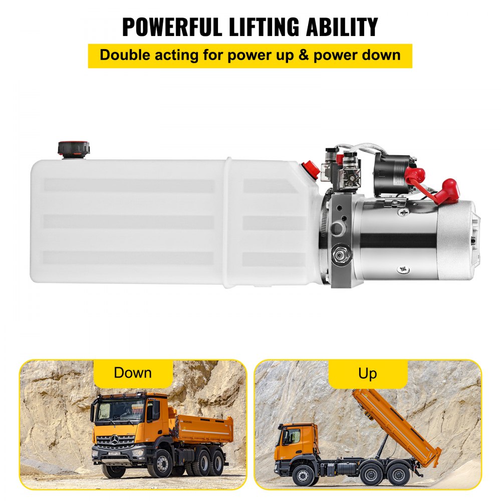 VEVOR Hydraulic Pump10 Quart Hydraulic Power Unit Double Acting Hydraulic Pump Plastic Power Unit for Dump Trailer Car Lifting 12V DC (Plastic, Double Acting Hydraulic Pump)