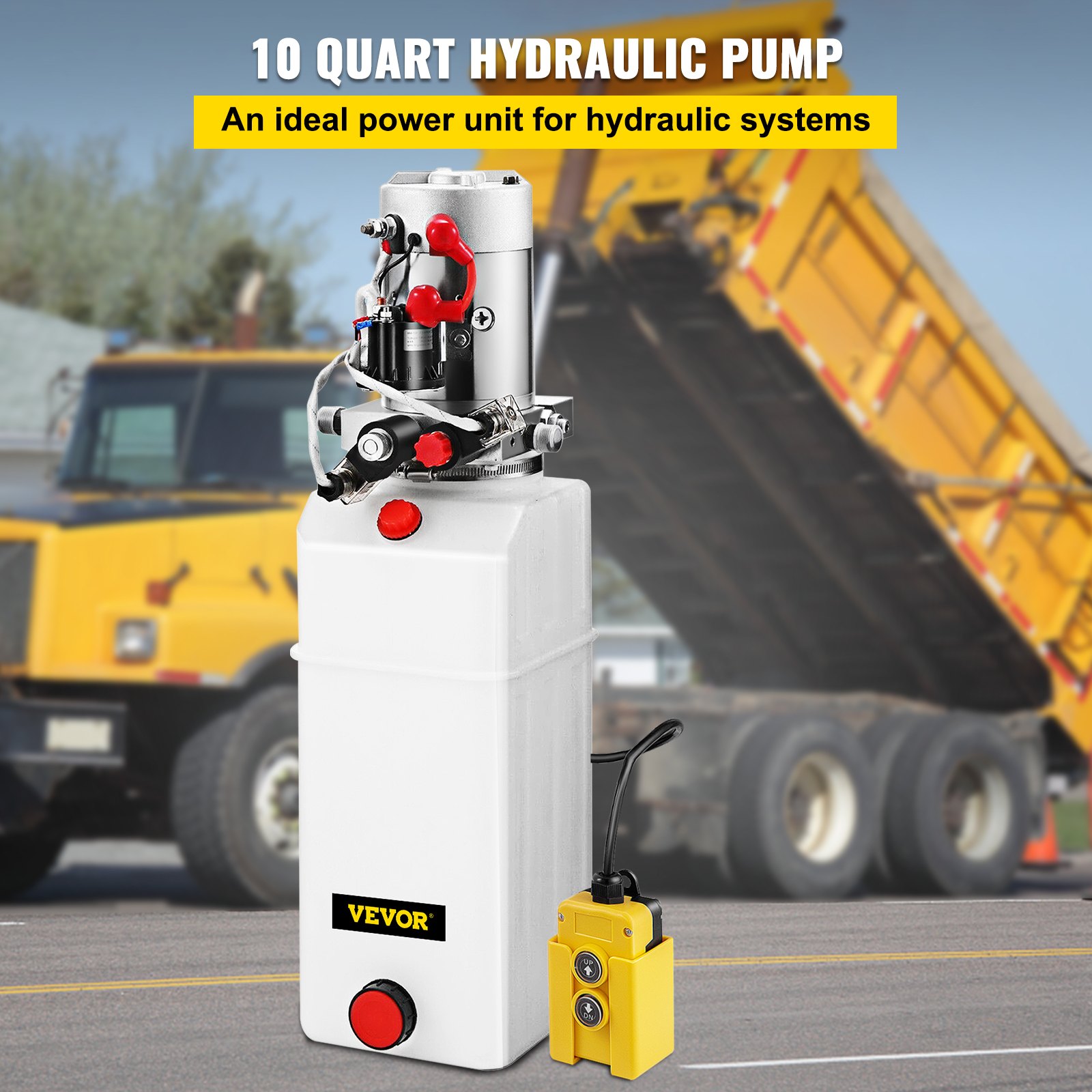VEVOR Hydraulic Pump10 Quart Hydraulic Power Unit Double Acting Hydraulic Pump Plastic Power Unit for Dump Trailer Car Lifting 12V DC (Plastic, Double Acting Hydraulic Pump)