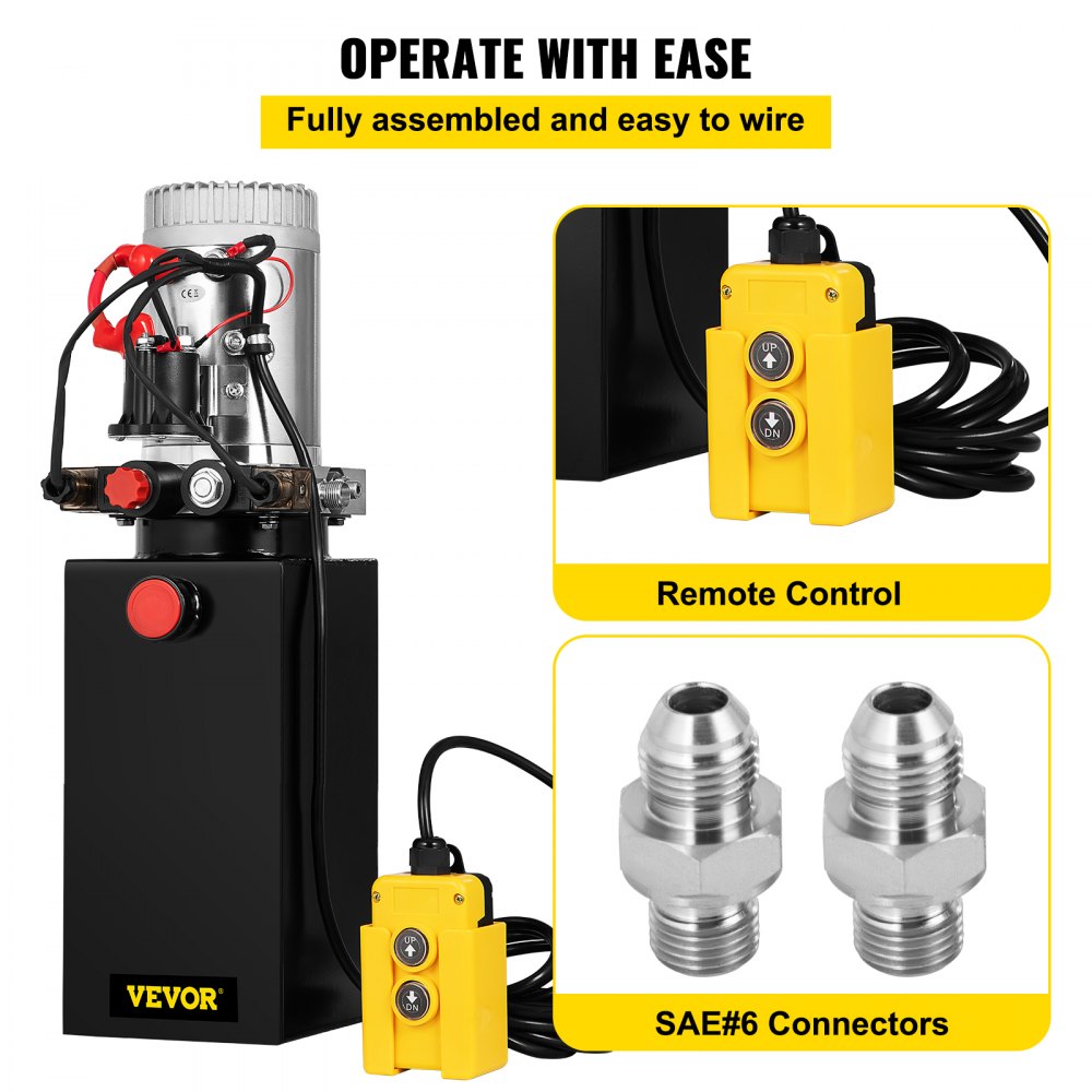 VEVOR Hydraulic Pump 12V DC Double Acting Hydraulic Power Unit 10 Quart Steel Tank Hydraulic Pump Power Unit for Dump Trailer (10 Quart Double Acting Steel)