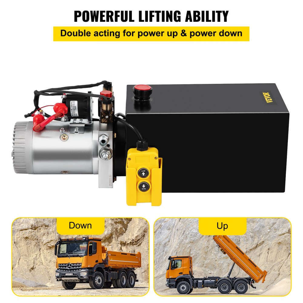 VEVOR Hydraulic Power Unit 10 Quart Hydraulic Pump Double Acting Power Unit Dump Trailer for Dump Trailer Car Lifting 3200 PSI (Steel, 10 Quart/Double Acting)