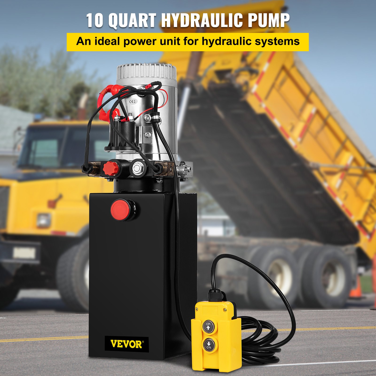 VEVOR Hydraulic Power Unit 10 Quart Hydraulic Pump Double Acting Power Unit Dump Trailer for Dump Trailer Car Lifting 3200 PSI (Steel, 10 Quart/Double Acting)