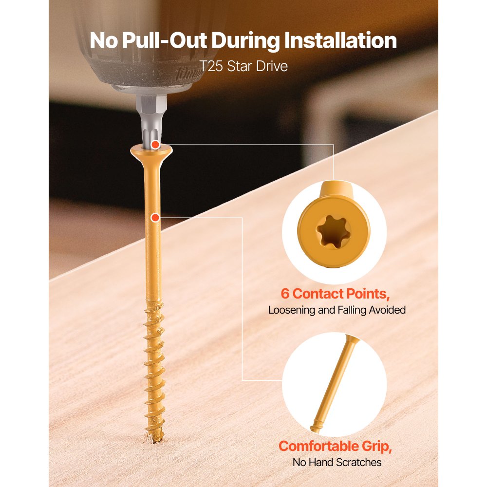 VEVOR Wood Screws 350 PCS, #10 x 3-Inch Anti-Rust Coated, Exterior Deck Screw Torx/T25 Star Drive, Metal Rust-Resistant Outdoor Decking Screws with 2 Screw Connectors, for Decking Fencing Framing