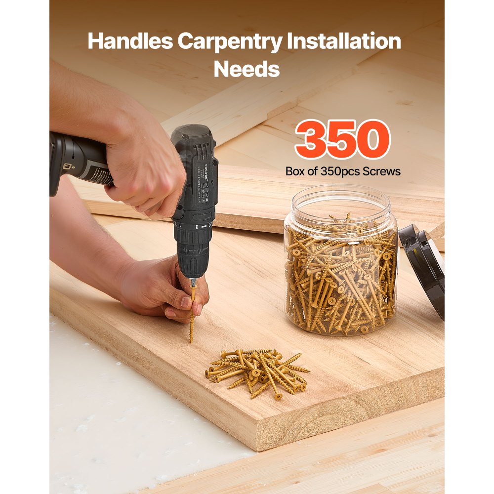VEVOR Wood Screws 350 PCS, #10 x 3-Inch Anti-Rust Coated, Exterior Deck Screw Torx/T25 Star Drive, Metal Rust-Resistant Outdoor Decking Screws with 2 Screw Connectors, for Decking Fencing Framing