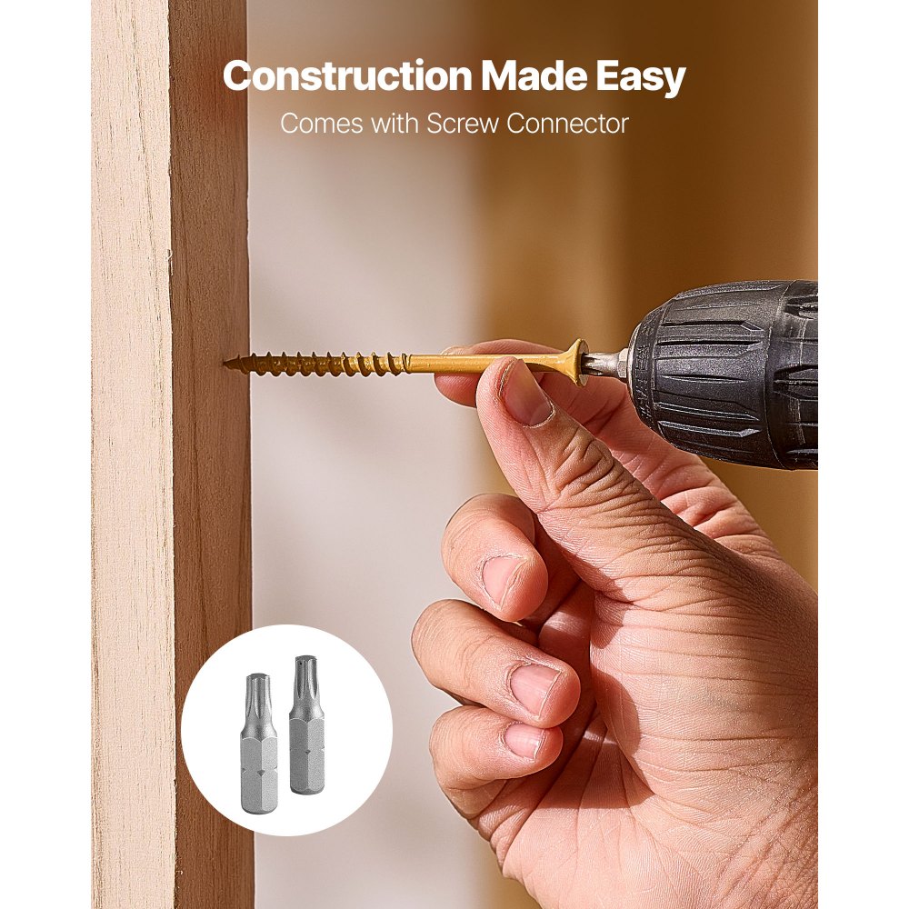 VEVOR Wood Screws 350 PCS, #10 x 3-Inch Anti-Rust Coated, Exterior Deck Screw Torx/T25 Star Drive, Metal Rust-Resistant Outdoor Decking Screws with 2 Screw Connectors, for Decking Fencing Framing
