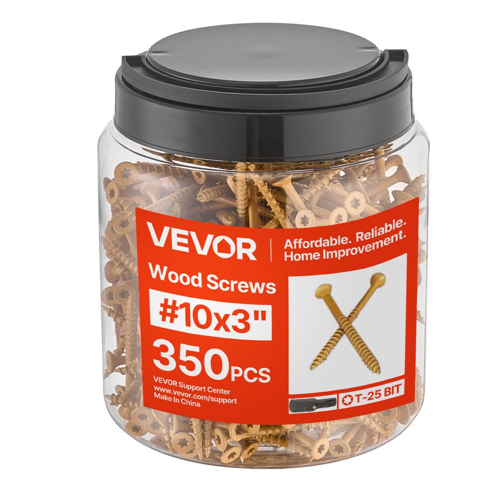 VEVOR Wood Screws 350 PCS, #10 x 3-Inch Anti-Rust Coated, Exterior Deck Screw Torx/T25 Star Drive, Metal Rust-Resistant Outdoor Decking Screws with 2 Screw Connectors, for Decking Fencing Framing