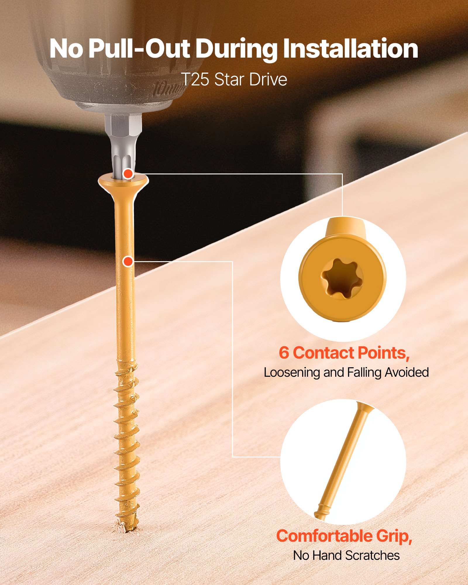 VEVOR Wood Screws 350 PCS, #10 x 3-Inch Anti-Rust Coated, Exterior Deck Screw Torx/T25 Star Drive, Metal Rust-Resistant Outdoor Decking Screws with 2 Screw Connectors, for Decking Fencing Framing