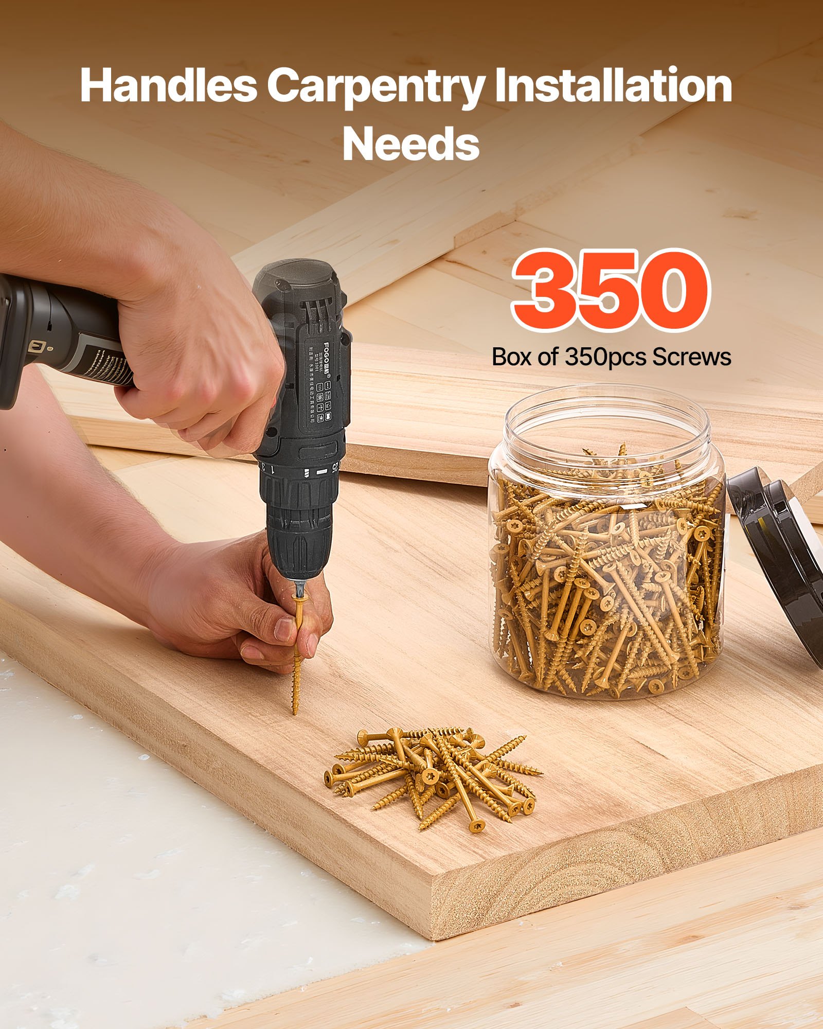 VEVOR Wood Screws 350 PCS, #10 x 3-Inch Anti-Rust Coated, Exterior Deck Screw Torx/T25 Star Drive, Metal Rust-Resistant Outdoor Decking Screws with 2 Screw Connectors, for Decking Fencing Framing