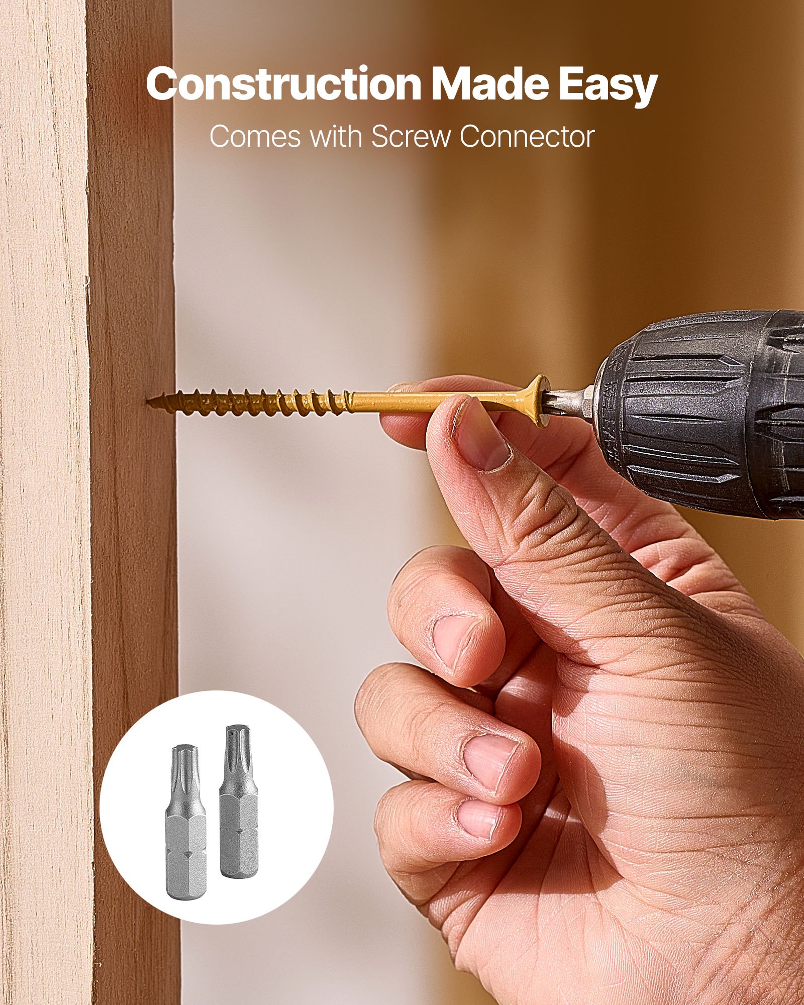 VEVOR Wood Screws 350 PCS, #10 x 3-Inch Anti-Rust Coated, Exterior Deck Screw Torx/T25 Star Drive, Metal Rust-Resistant Outdoor Decking Screws with 2 Screw Connectors, for Decking Fencing Framing