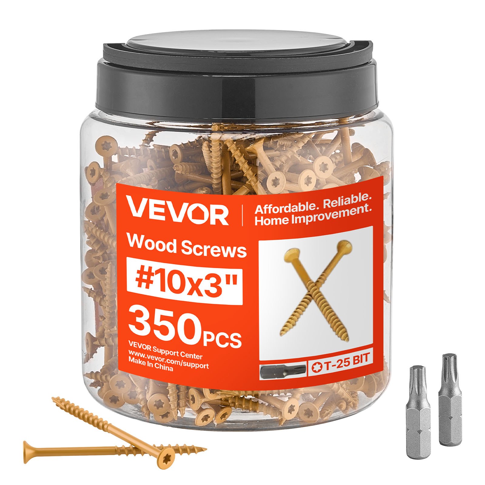 VEVOR Wood Screws 350 PCS, #10 x 3-Inch Anti-Rust Coated, Exterior Deck Screw Torx/T25 Star Drive, Metal Rust-Resistant Outdoor Decking Screws with 2 Screw Connectors, for Decking Fencing Framing