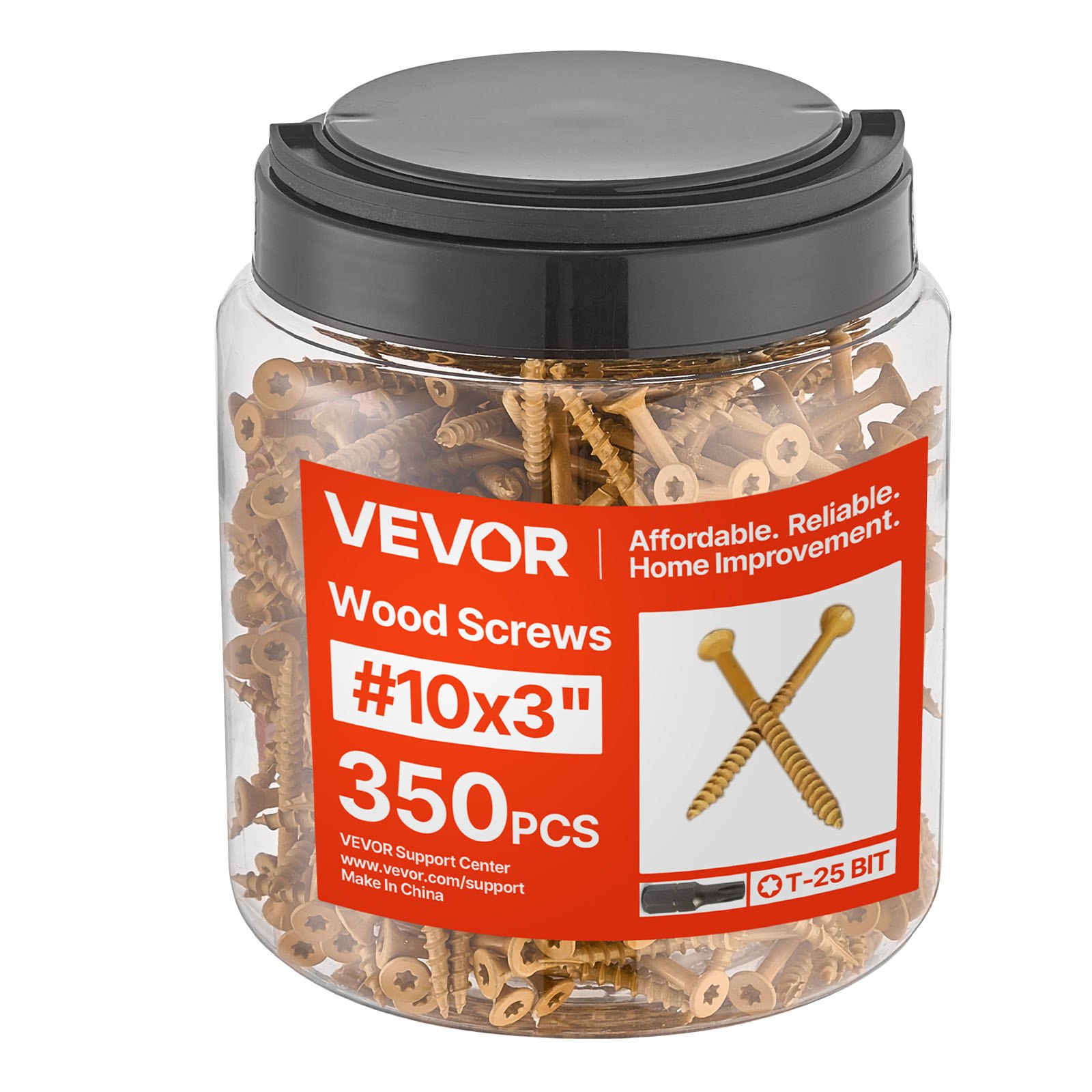 VEVOR Wood Screws 350 PCS, #10 x 3-Inch Anti-Rust Coated, Exterior Deck Screw Torx/T25 Star Drive, Metal Rust-Resistant Outdoor Decking Screws with 2 Screw Connectors, for Decking Fencing Framing