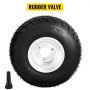 VEVOR go kart tires with rubber valve, black tire and white rim.