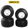 complete set of VEVOR go kart tires with tread and rims, four tires displayed in pairs.