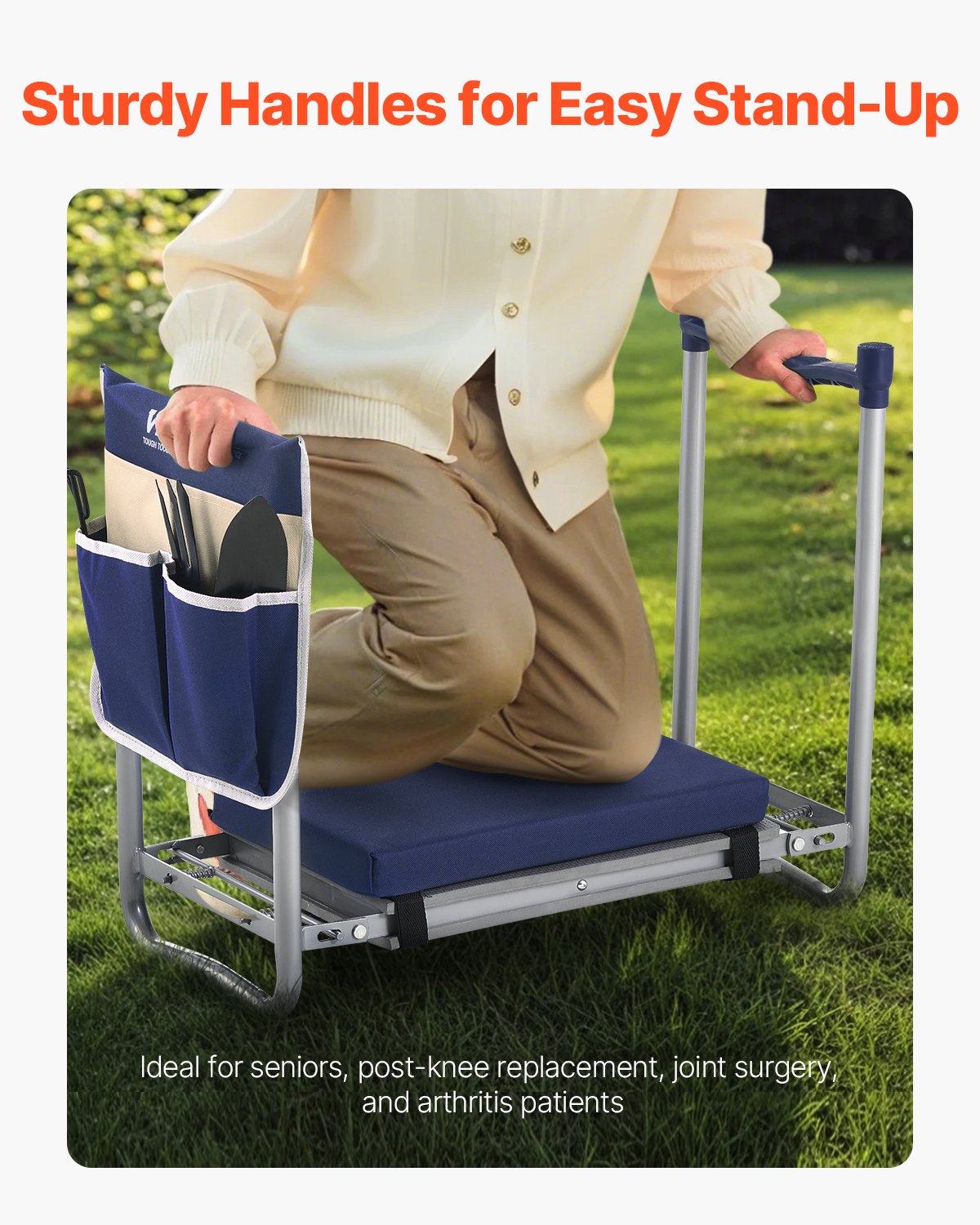 VEVOR Garden Kneeler and Seat, 11 in Wide Thick Kneeling Pad, Heavy Duty Garden Kneeling Stool, Folding Garden Seat with 1 Tool Bag, Relieve Knee & Back Pain, Non-Slip Garden Bench for Grandparents