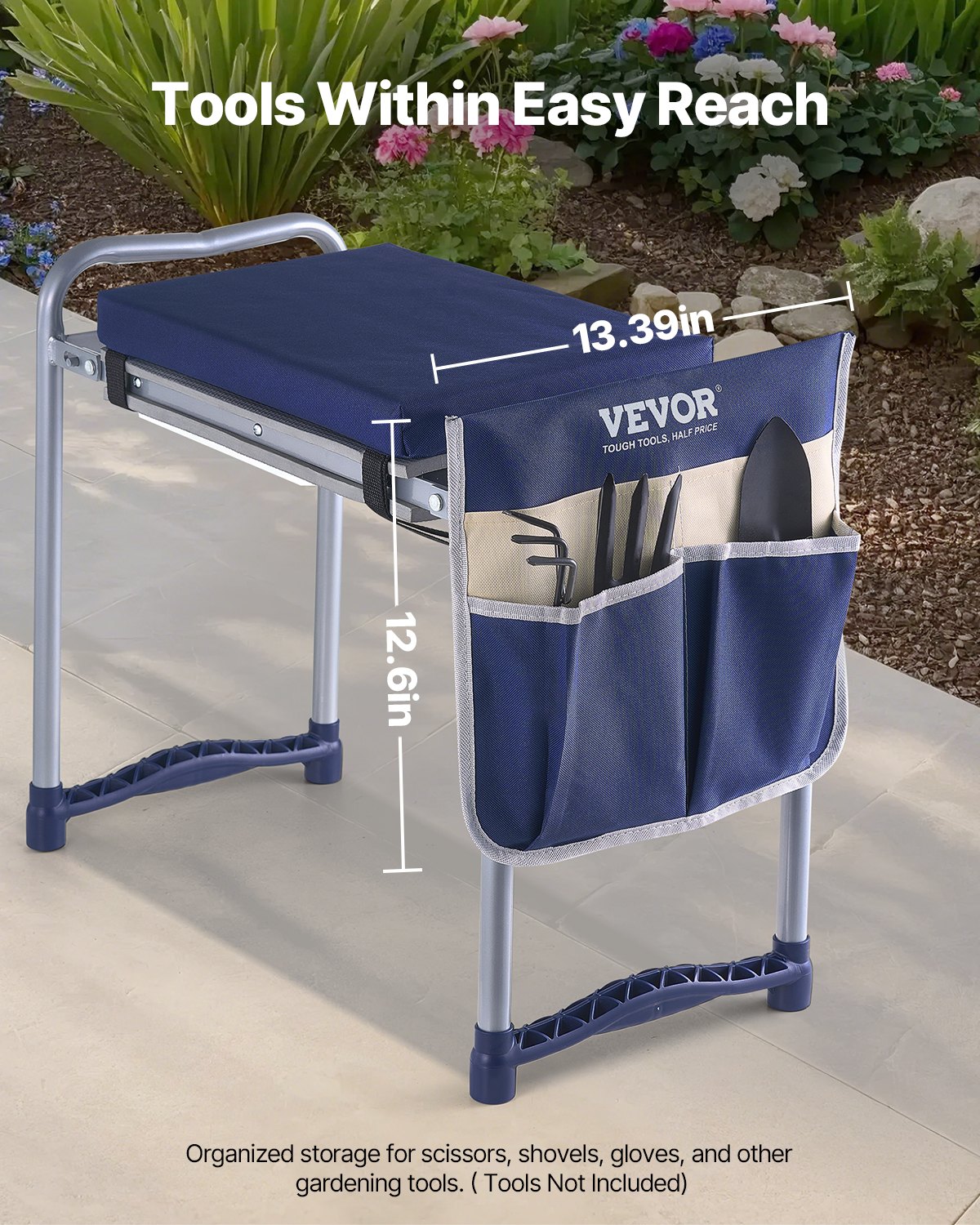 VEVOR Garden Kneeler and Seat, 11 in Wide Thick Kneeling Pad, Heavy Duty Garden Kneeling Stool, Folding Garden Seat with 1 Tool Bag, Relieve Knee & Back Pain, Non-Slip Garden Bench for Grandparents