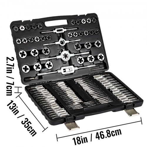 VEVOR Tap and Dies Set 110 Pieces Tap Die Set Both SAE inch and Metric Sizes Included Tungsten Steel  Essential Threading and Rethreading Tool Kit with Complete Accessories and Storage Case