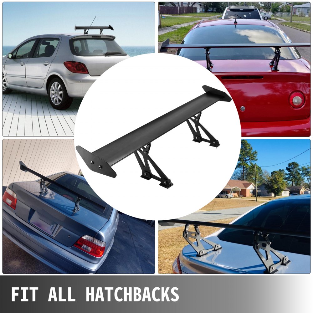 VEVOR gt wing car spoiler fits all hatchbacks, showcasing various installations.