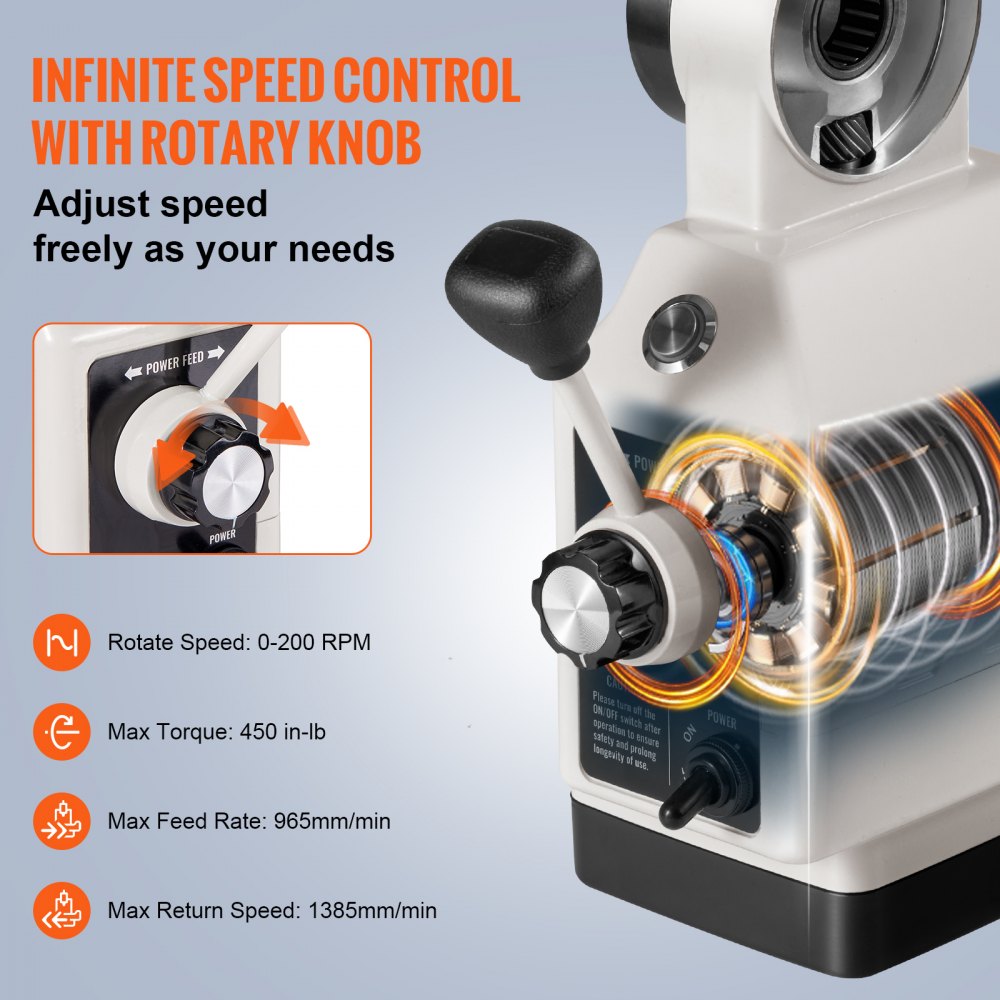 VEVOR Z-Axis Power Feed for Milling Machine, 450 in-lb Torque, 0-200RPM Adjustable Rotate Speed 120V Power Table Feed Mill Feeder, for Bridgeport Some Knee Type Mills with a 5/8" End Shaft Diameter