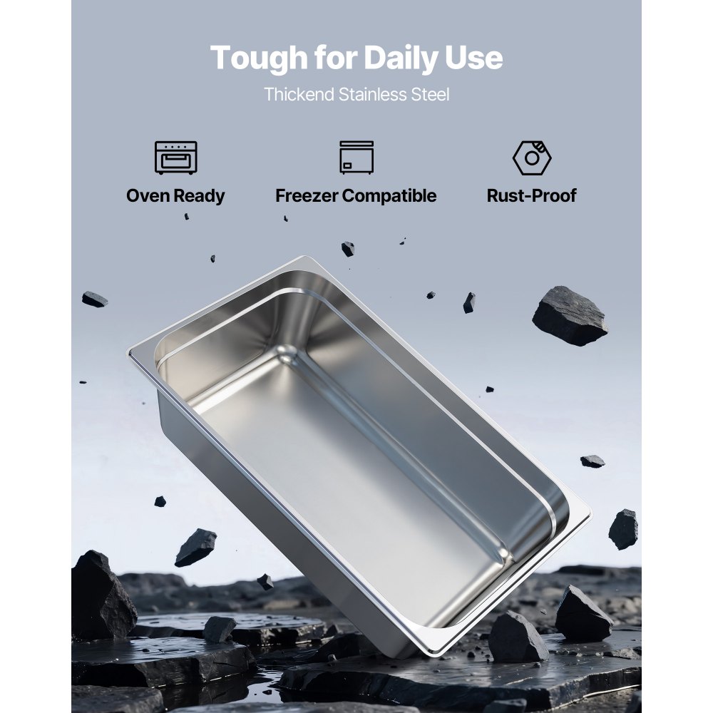 VEVOR 1 Pack Stainless Steam Hotel Pan, Full Size Table Steam Pan, 6 Inch Deep Anti Jam Restaurant Supplies Reusable Rustproof Catering Storage for Home, Party, Restaurant, Hotel, Buffet