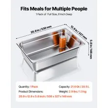 VEVOR Full Size Hotel Pan Steam Table Pan 6 Inch Deep Stainless Steel 1 Pack