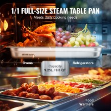 VEVOR 6 Pack Hotel Pans, Full Size Anti-Jam Steam Pan, 0.8mm Thick Stainless Steel Restaurant Steam Table Pan, 2.5-Inch Deep Commercial Table Pan, Catering Storage Food Pan, for Industrial & Scientifi