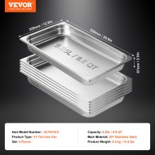 VEVOR 6 Pack Hotel Pans, Full Size Anti-Jam Steam Pan, 0.8mm Thick Stainless Steel Restaurant Steam Table Pan, 2.5-Inch Deep Commercial Table Pan, Catering Storage Food Pan, for Industrial & Scientifi