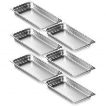 VEVOR 6 Pack Hotel Pans, Full Size Anti-Jam Steam Pan, 0.8mm Thick Stainless Steel Restaurant Steam Table Pan, 2.5-Inch Deep Commercial Table Pan, Catering Storage Food Pan, for Industrial & Scientifi