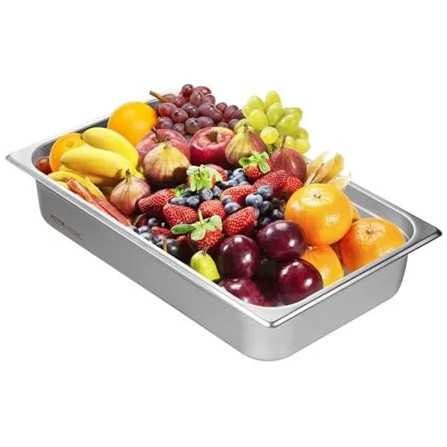 VEVOR Hotel Pan, Full Size Anti-Jam Steam Pan, 0.8mm Thick Stainless Steel Restaurant Steam Table Pan, 4-Inch Deep Commercial Table Pan, Catering Storage Food Pan, for Industrial & Scientific