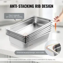 VEVOR Full Size Hotel Pan Steam Table Pan Stainless Steel 4" Deep