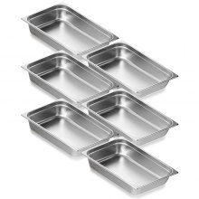 VEVOR 6 Pack Hotel Pans, Full Size Anti-Jam Steam Pan, 0.8mm Thick Stainless Steel Restaurant Steam Table Pan, 4-Inch Deep Commercial Table Pan, Catering Storage Food Pan, for Industrial & Scientific
