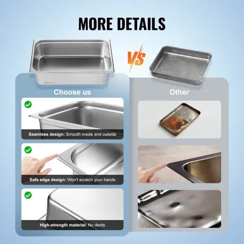 thumbnail image 2 of 6 Pack Full Size 4" Deep Stainless Steel Steam Table Pans For Food Service 2 of 6