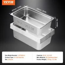VEVOR 6 Pack Hotel Pans, Full Size Anti-Jam Steam Pan, 0.8mm Thick Stainless Steel Restaurant Steam Table Pan, 6-Inch Deep Commercial Table Pan, Catering Storage Food Pan, for Industrial & Scientific