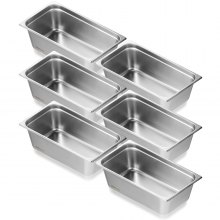 VEVOR 6 Pack Hotel Pans, Full Size Anti-Jam Steam Pan, 0.8mm Thick Stainless Steel Restaurant Steam Table Pan, 6-Inch Deep Commercial Table Pan, Catering Storage Food Pan, for Industrial & Scientific