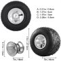 VEVOR go kart tires and rims with detailed measurements and close-up of rims.