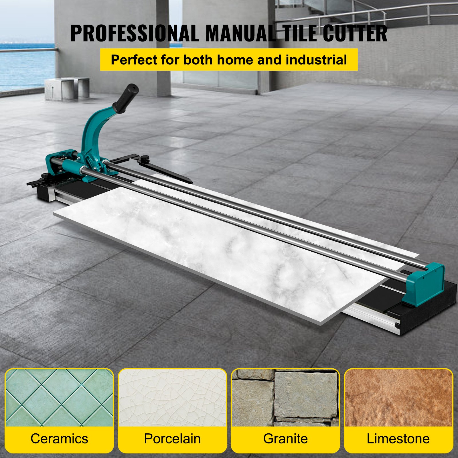 VEVOR tile cutter with handle, ideal for ceramics, porcelain, granite, and limestone.