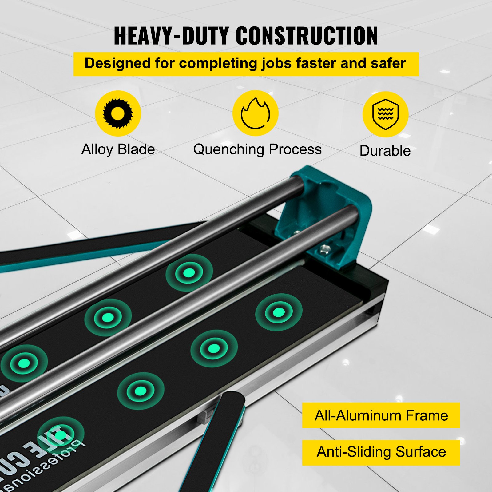 heavy-duty construction, VEVOR tile cutter with alloy blade, anti-sliding surface.