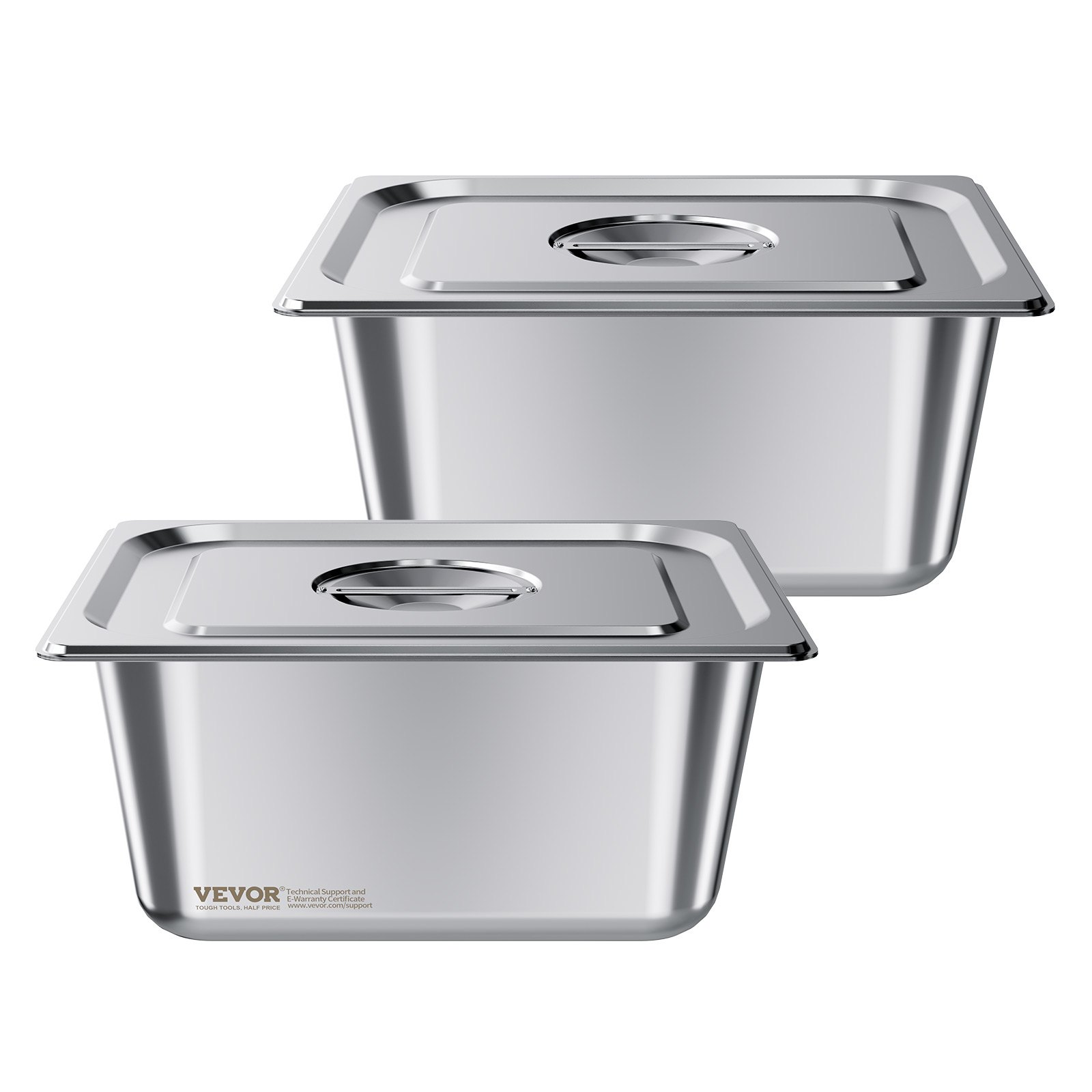 VEVOR 2 Pack Stainless Steam Hotel Pans, 1/2 Size Table Steam Pans With Lids, 6 Inch Deep, Anti Jam Restaurant Supplies Reusable Catering Storage for Home, Party, Restaurant, Hotel, Buffet