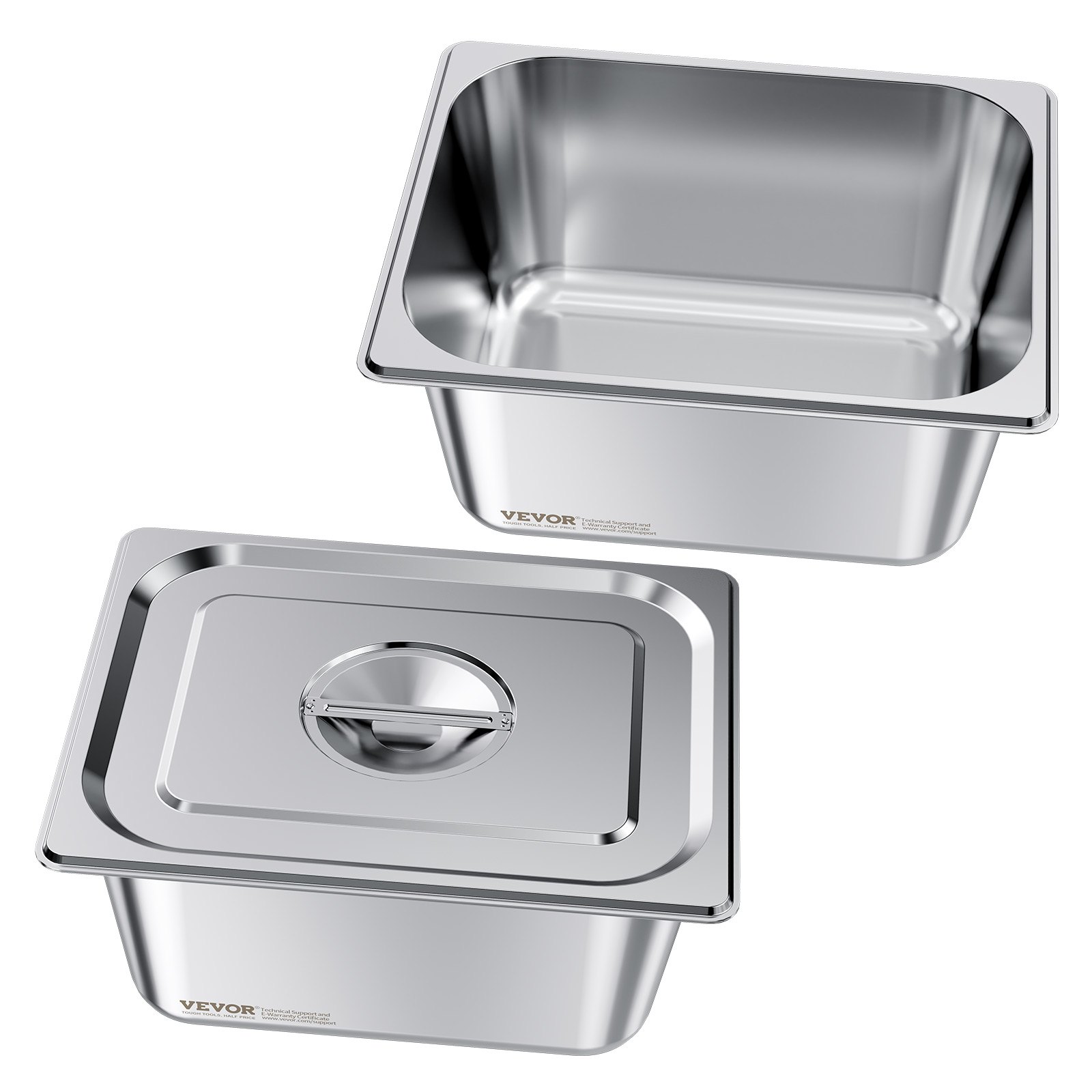 VEVOR 2 Pack Stainless Steam Hotel Pans, 1/2 Size Table Steam Pans With Lids, 6 Inch Deep, Anti Jam Restaurant Supplies Reusable Catering Storage for Home, Party, Restaurant, Hotel, Buffet