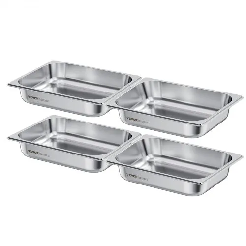 VEVOR 4 Pack Stainless Steam Hotel Pan, 1/2 Size Table Steam Pan, 2.5 Inch Deep Anti Jam Restaurant Supplies Reusable Rustproof Catering Storage for Home, Party, Restaurant, Hotel, Buffet