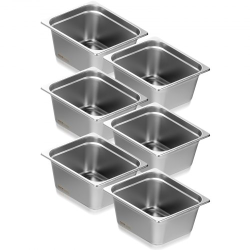 VEVOR 6 Pack 1/2 Size Hotel Pans Steam Table Pan Stainless Steel 6" Deep