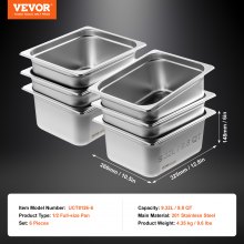 VEVOR 6 Pack Hotel Pans, 1/2 Size Anti-Jam Steam Pan, 0.8mm Thick Stainless Steel Restaurant Steam Table Pan, 6-Inch Deep Commercial Table Pan, Catering Storage Food Pan, for Industrial & Scientific