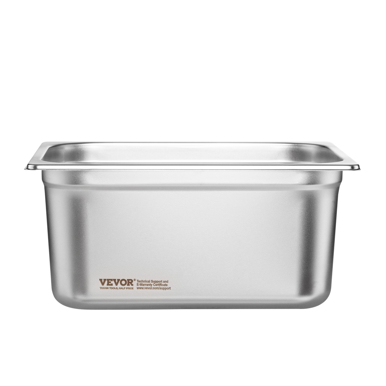 VEVOR hotel pans, stainless steel container, deep rectangular shape, durable and versatile for catering.