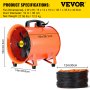 VEVOR 12 Inch(5m) Extractor Fan Blower Portable 5m Duct Hose Utility High Rotation Exhaust