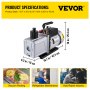 Vacuum Pump Double Stage 12CFM  340 L/min Inlet port 1/4" and 3/8" SAE Ultimate Vacuum 0.3Pa or 15 Microns Power 1HP